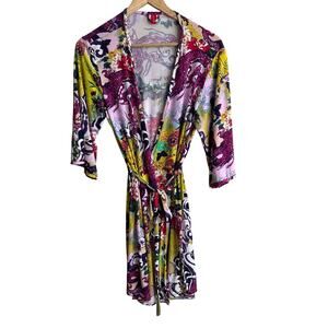 Josie Natori Maly Wrap Lightweight Dragon Floral Robe S